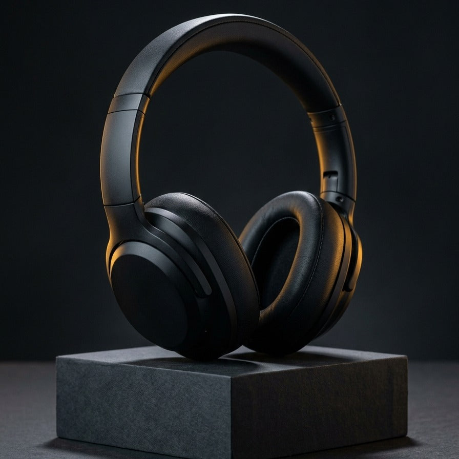 Aura ANC over-ear headphones on a plinth